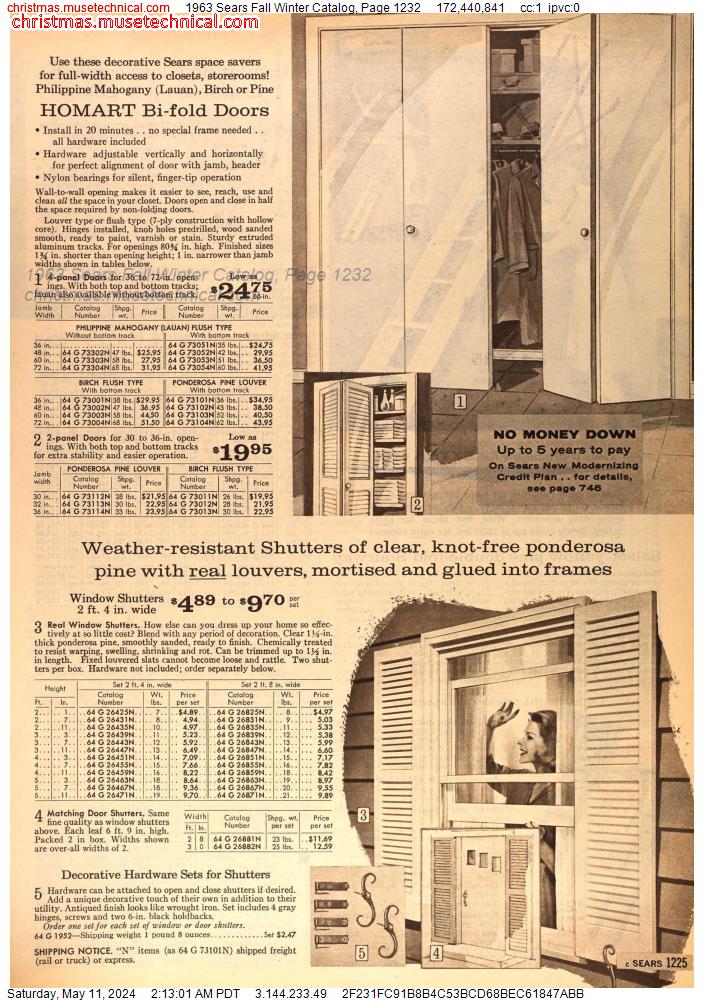 1963 Sears Fall Winter Catalog, Page 1232