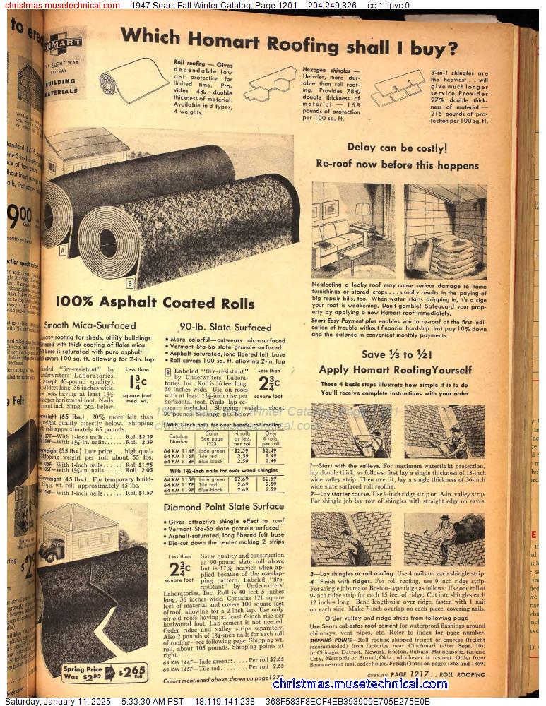 1947 Sears Fall Winter Catalog, Page 1201