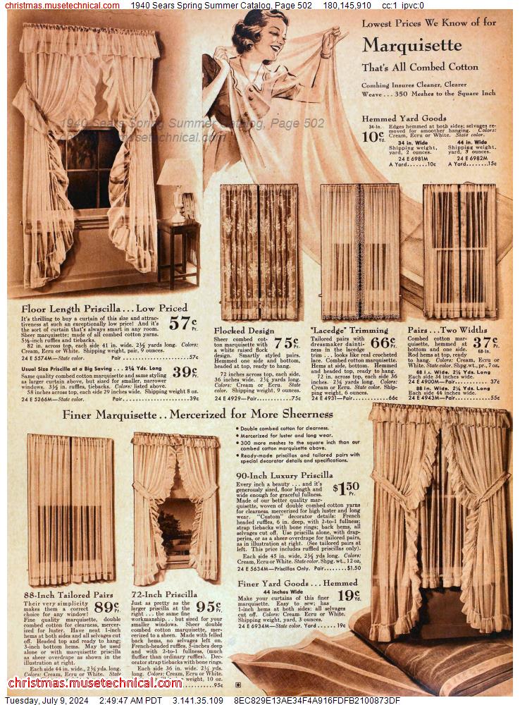 1940 Sears Spring Summer Catalog, Page 502