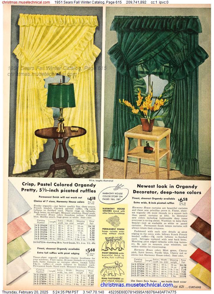 1951 Sears Fall Winter Catalog, Page 615