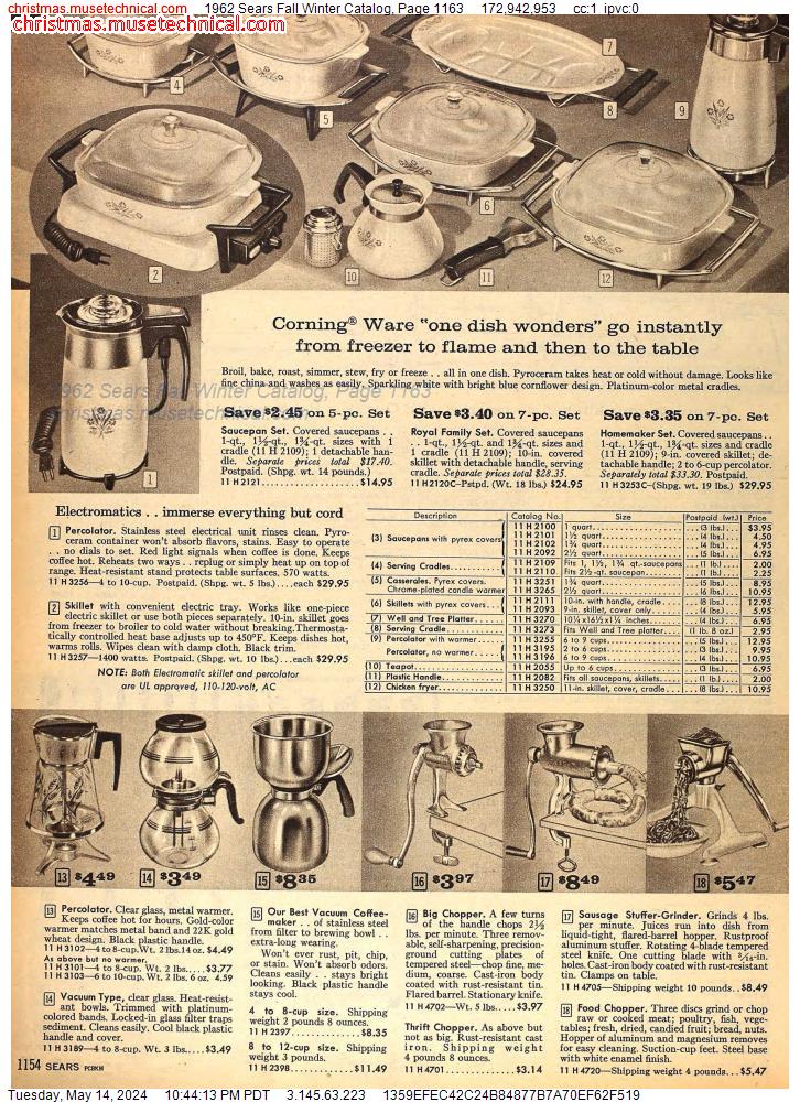 1962 Sears Fall Winter Catalog, Page 1163