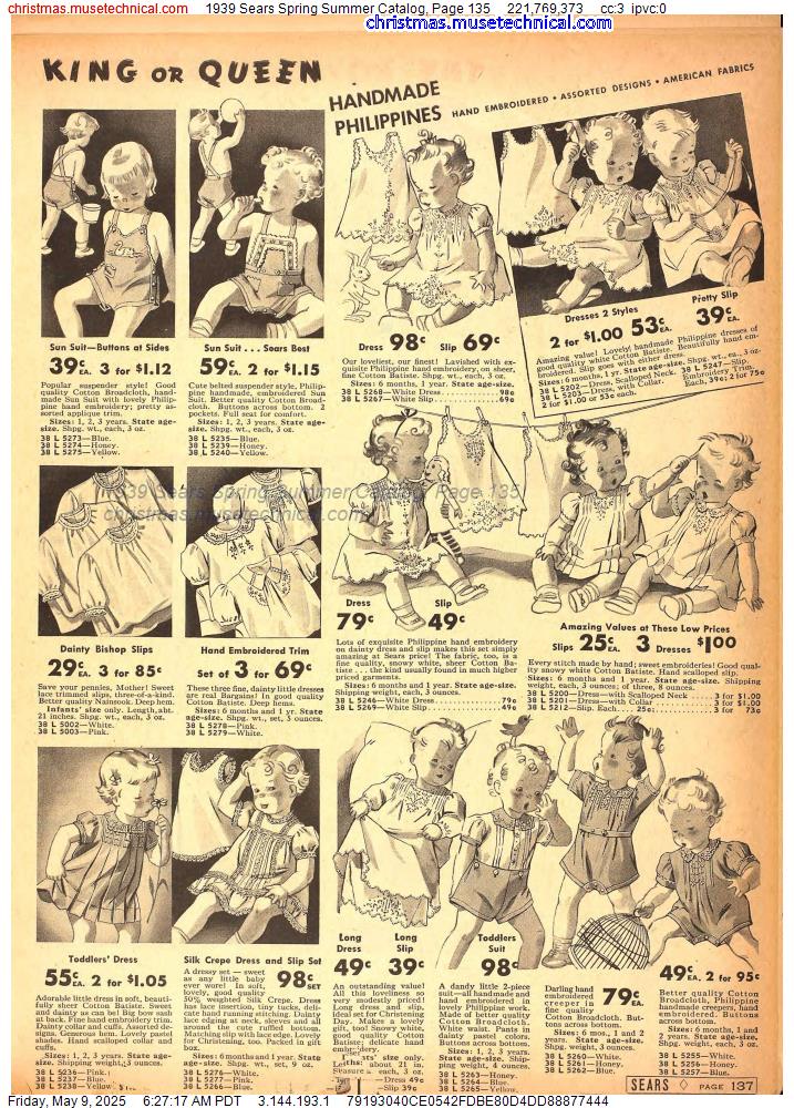 1939 Sears Spring Summer Catalog, Page 135