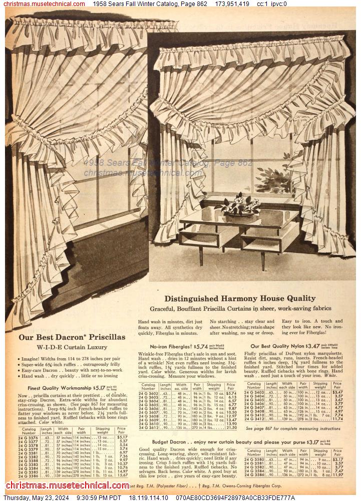 1958 Sears Fall Winter Catalog, Page 862