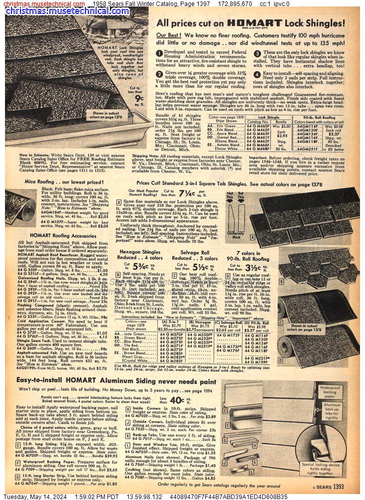 1958 Sears Fall Winter Catalog, Page 1397