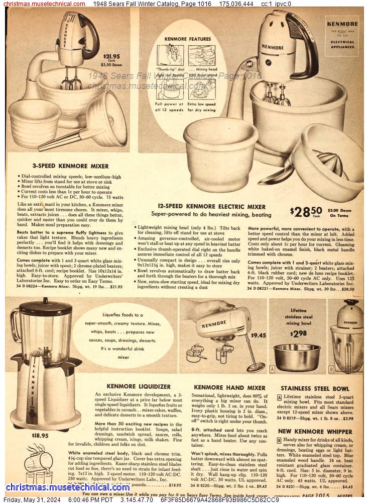 1948 Sears Fall Winter Catalog, Page 1016