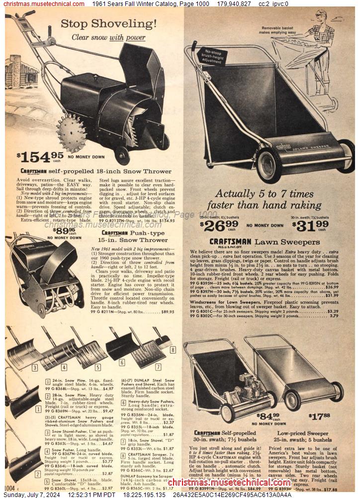 1961 Sears Fall Winter Catalog, Page 1000