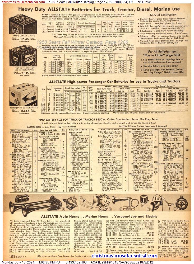 1958 Sears Fall Winter Catalog, Page 1286