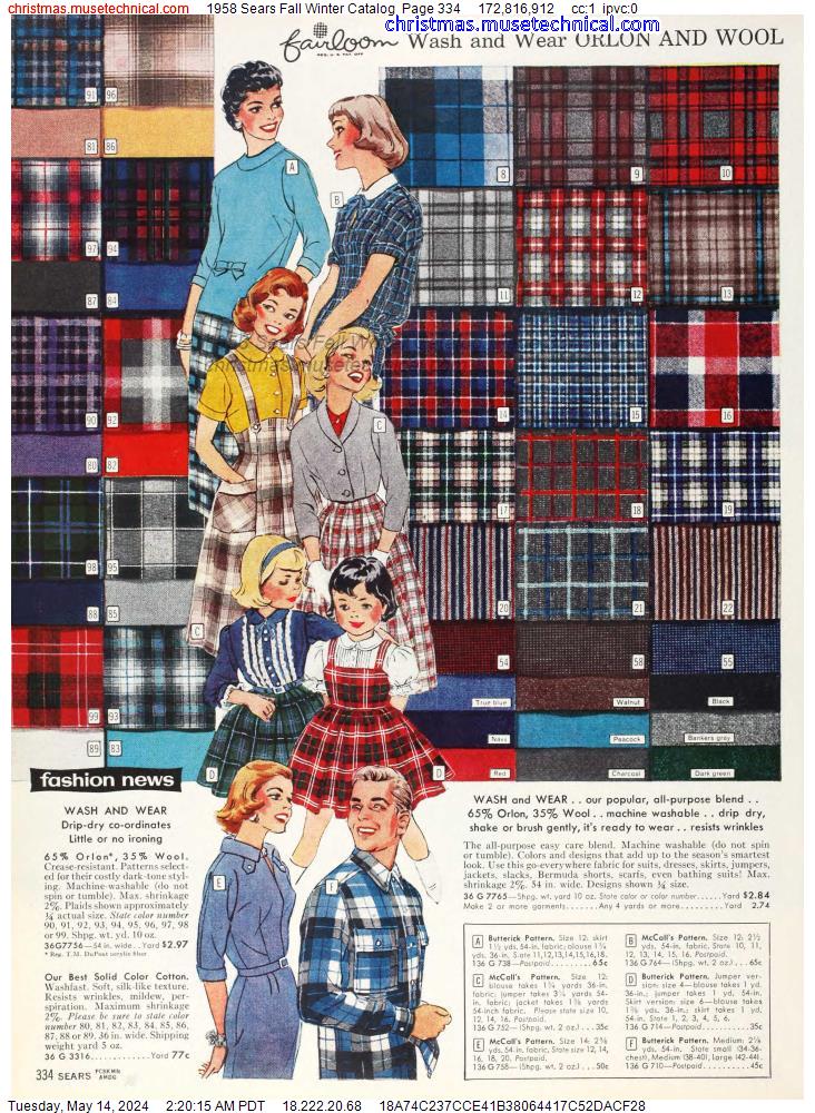 1958 Sears Fall Winter Catalog, Page 334