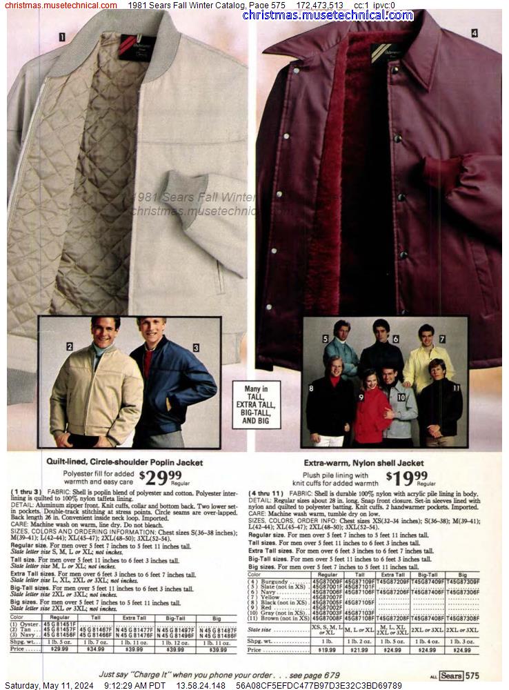 1981 Sears Fall Winter Catalog, Page 575