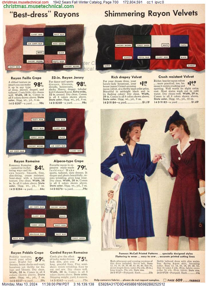 1942 Sears Fall Winter Catalog, Page 700