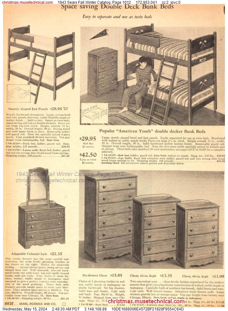 1943 Sears Fall Winter Catalog, Page 1012
