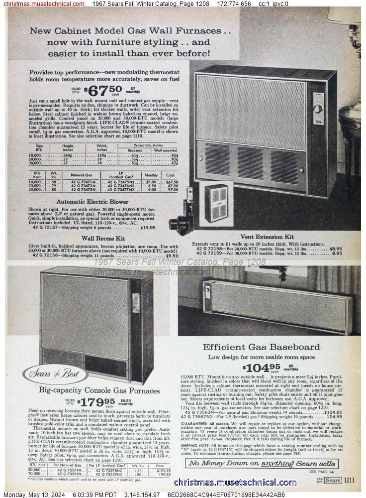 1967 Sears Fall Winter Catalog, Page 1208