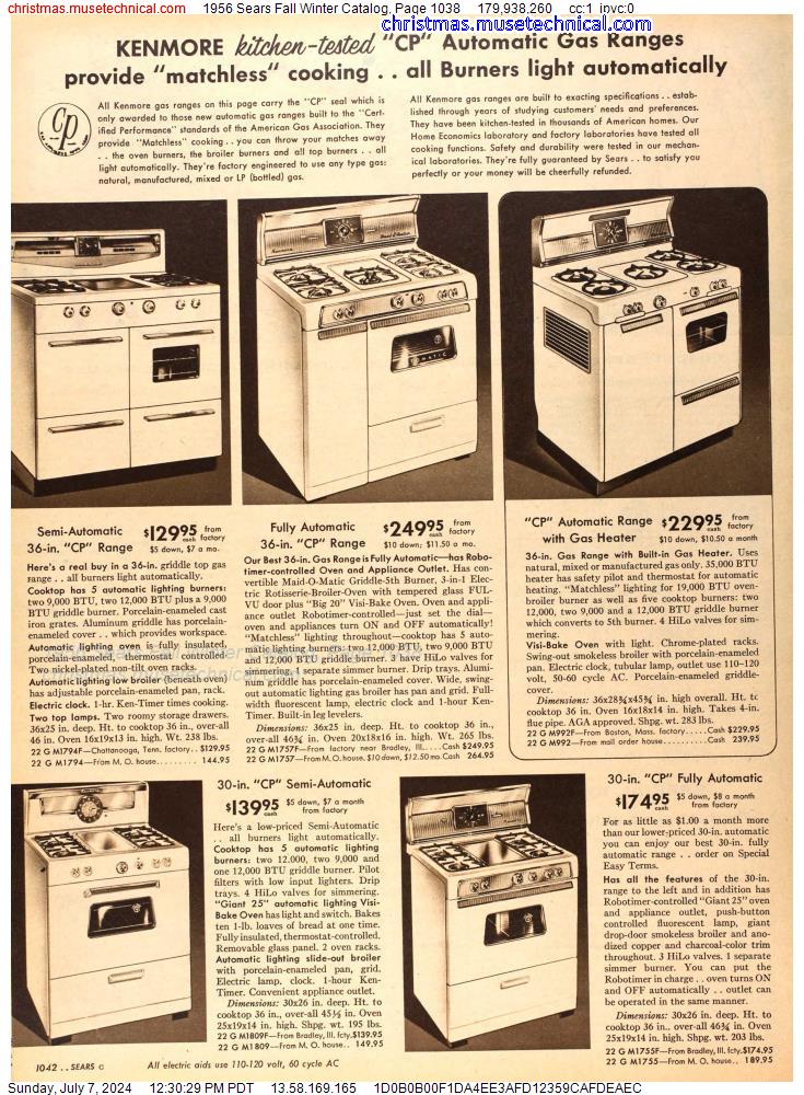 1956 Sears Fall Winter Catalog, Page 1038