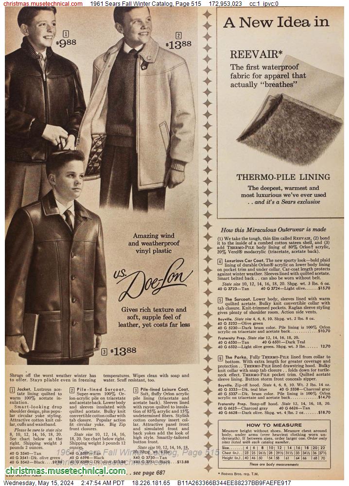 1961 Sears Fall Winter Catalog, Page 515
