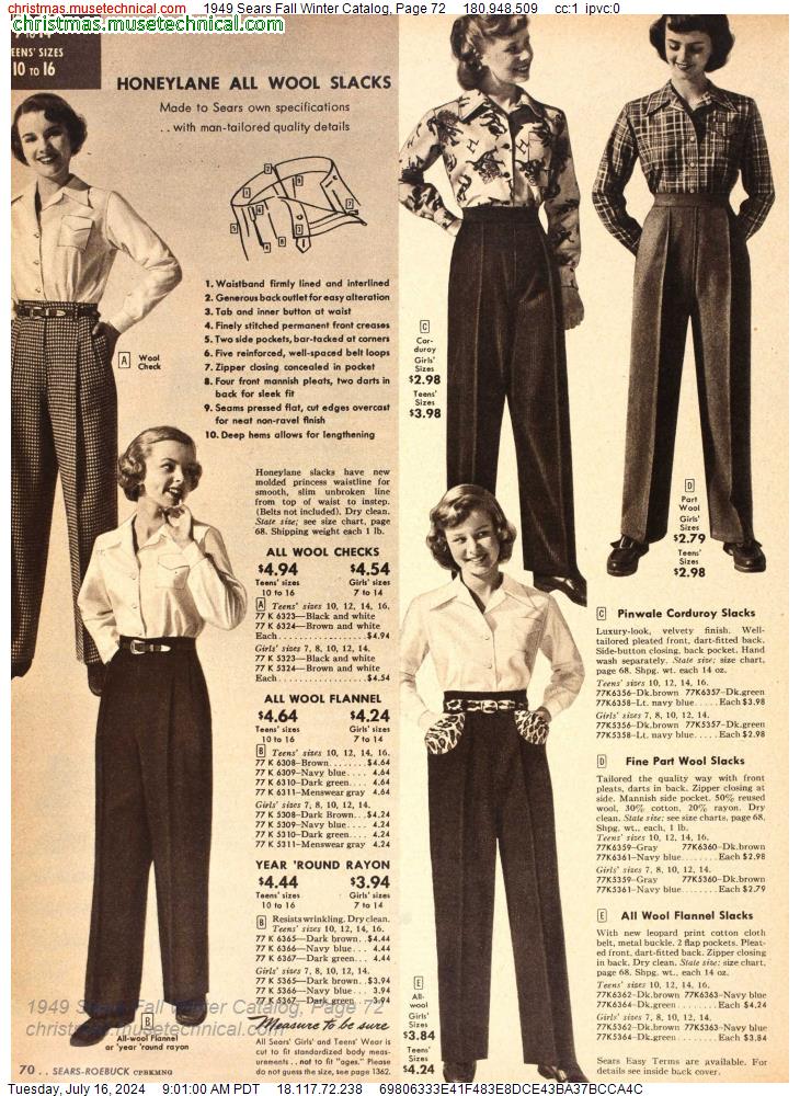 1949 Sears Fall Winter Catalog, Page 72