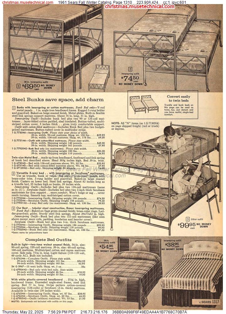 1961 Sears Fall Winter Catalog, Page 1310