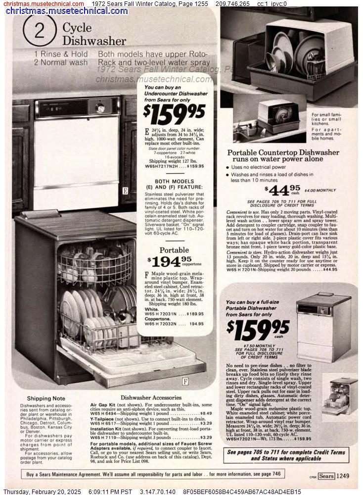 1972 Sears Fall Winter Catalog, Page 1255