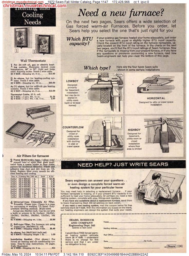 1972 Sears Fall Winter Catalog, Page 1147