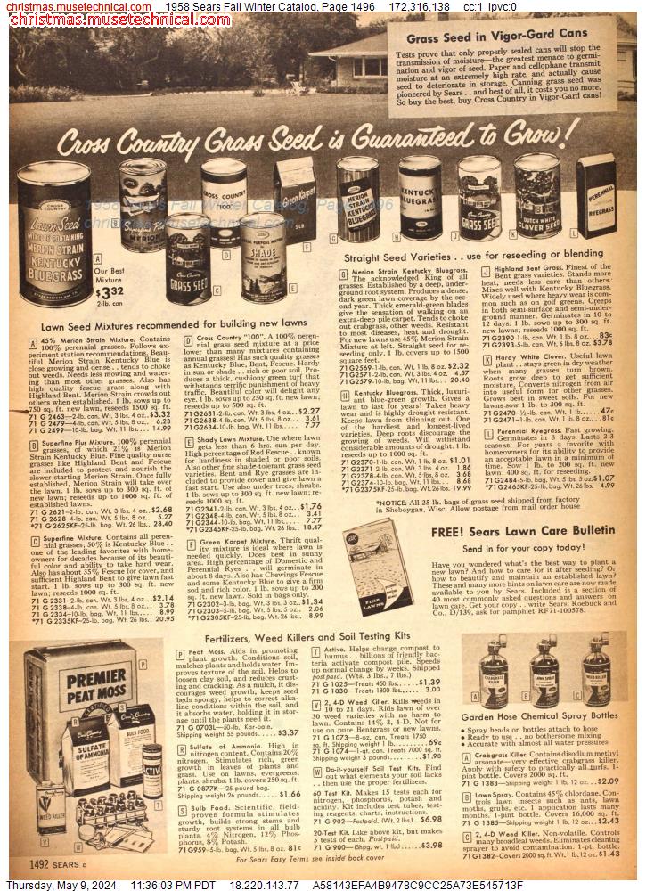 1958 Sears Fall Winter Catalog, Page 1496