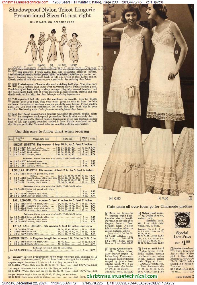 1958 Sears Fall Winter Catalog, Page 233