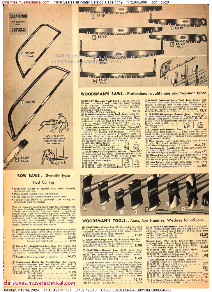 1948 Sears Fall Winter Catalog, Page 1119