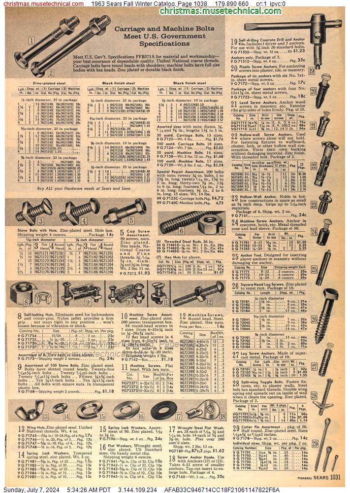 1963 Sears Fall Winter Catalog, Page 1038