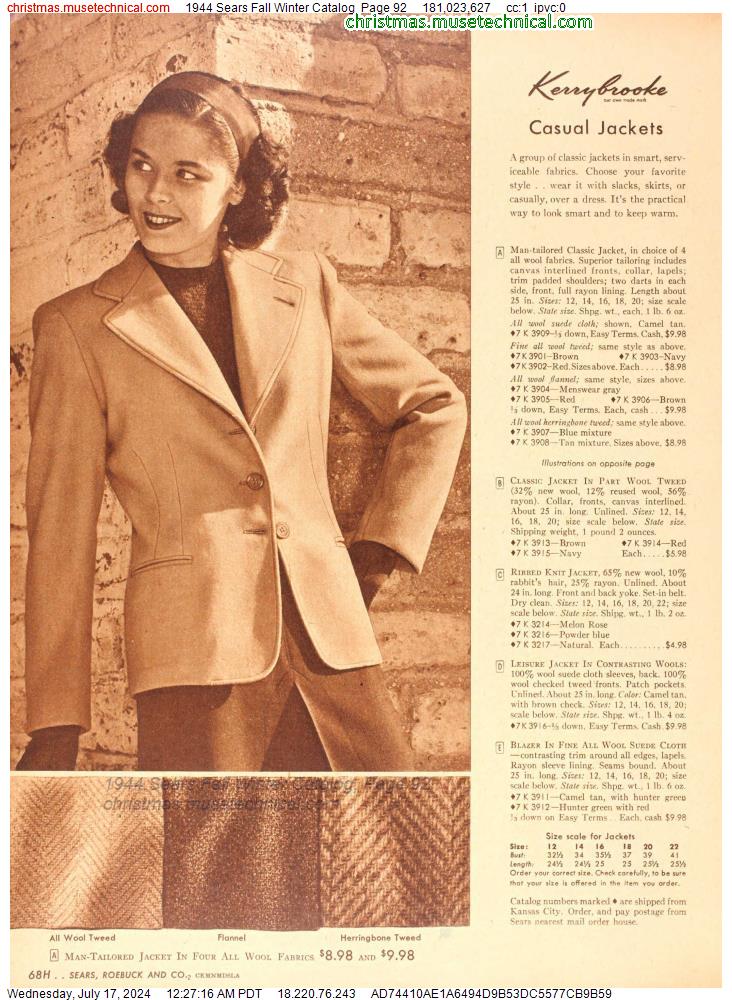 1944 Sears Fall Winter Catalog, Page 92