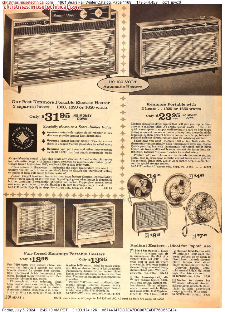 1961 Sears Fall Winter Catalog, Page 1169