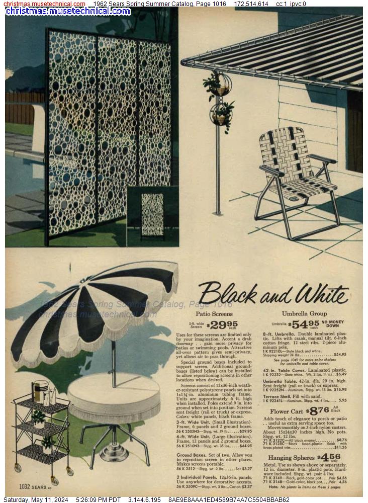1962 Sears Spring Summer Catalog, Page 1016