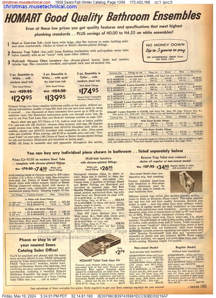 1958 Sears Fall Winter Catalog, Page 1309