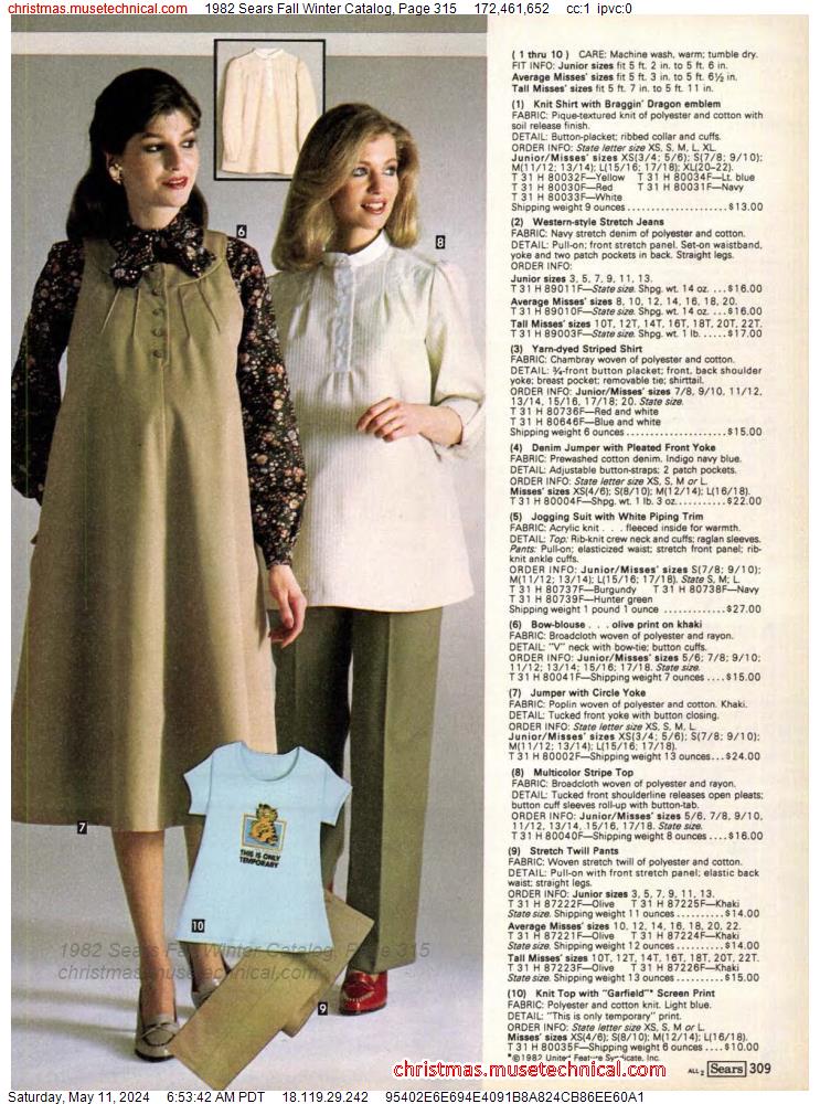 1982 Sears Fall Winter Catalog, Page 315