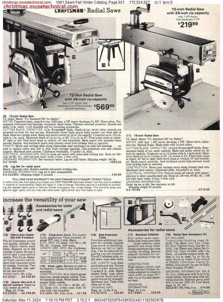 1981 Sears Fall Winter Catalog, Page 921