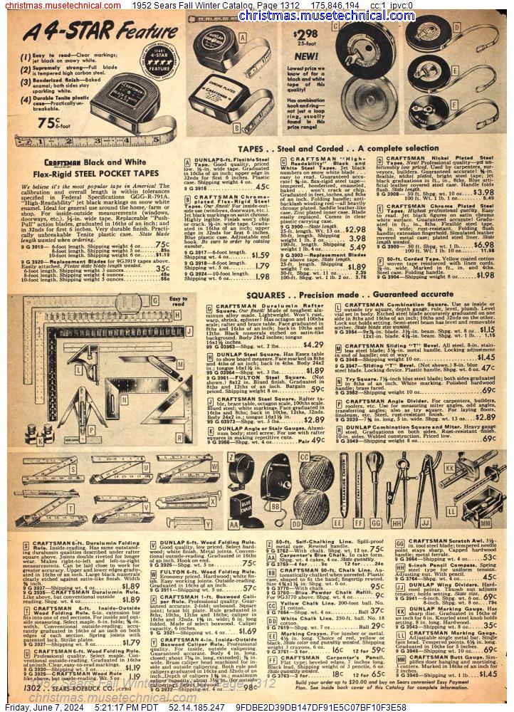 1952 Sears Fall Winter Catalog, Page 1312
