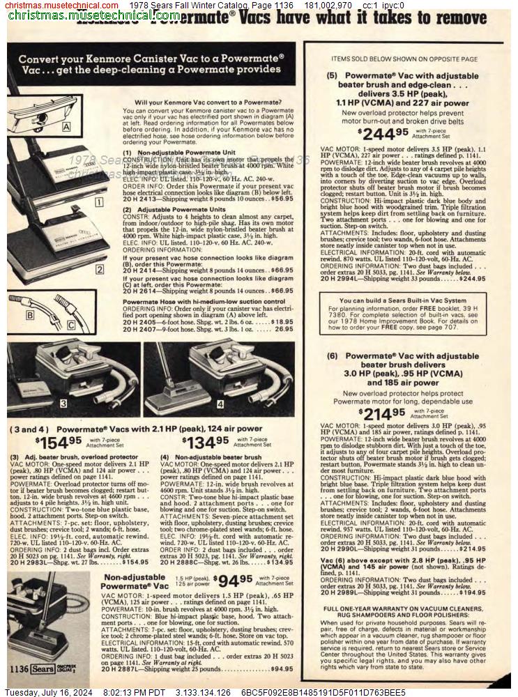 1978 Sears Fall Winter Catalog, Page 1136