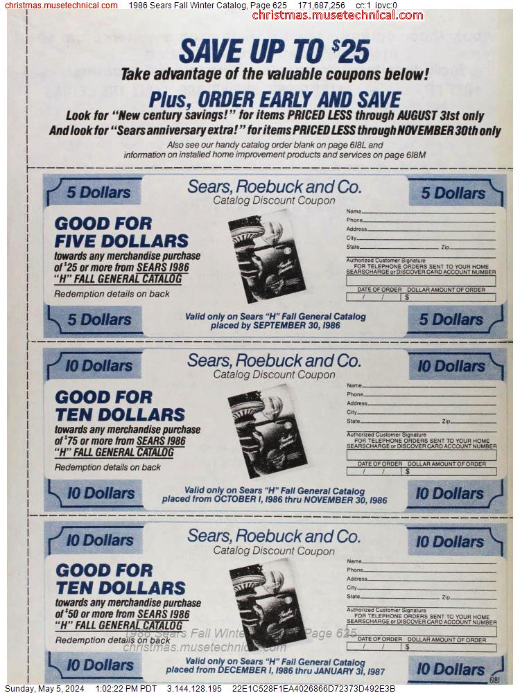 1986 Sears Fall Winter Catalog, Page 625