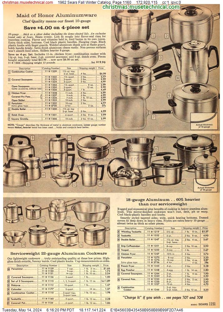 1962 Sears Fall Winter Catalog, Page 1160
