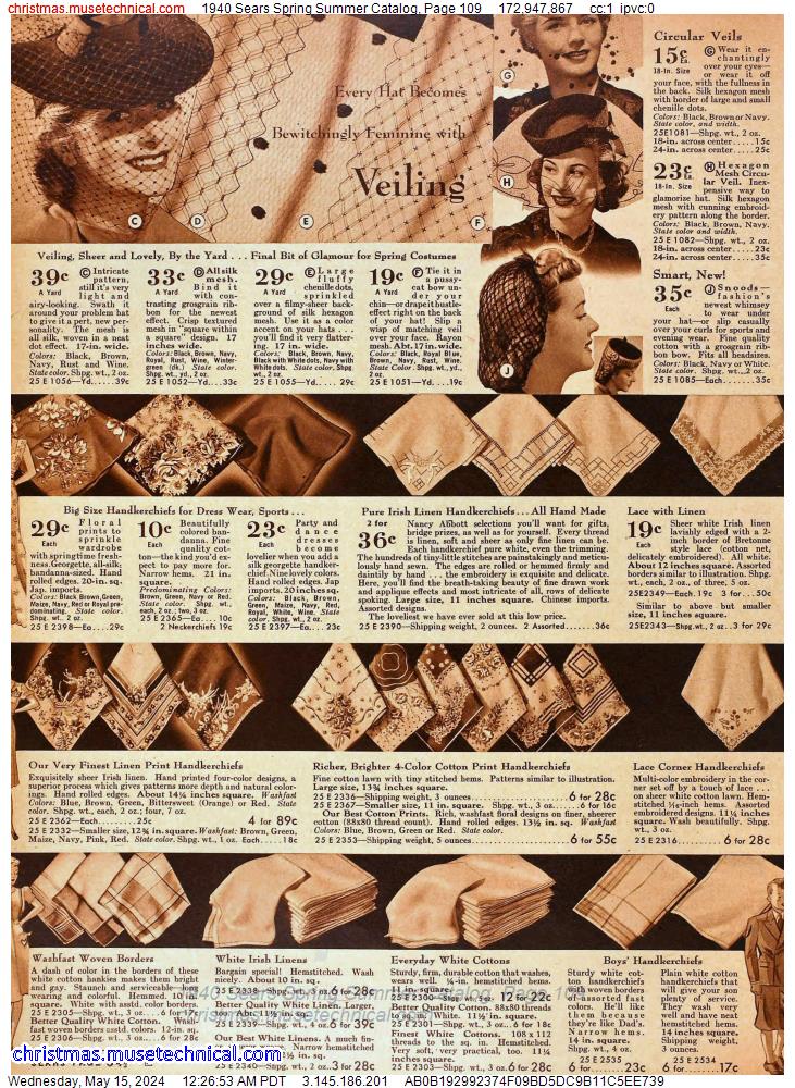 1940 Sears Spring Summer Catalog, Page 109