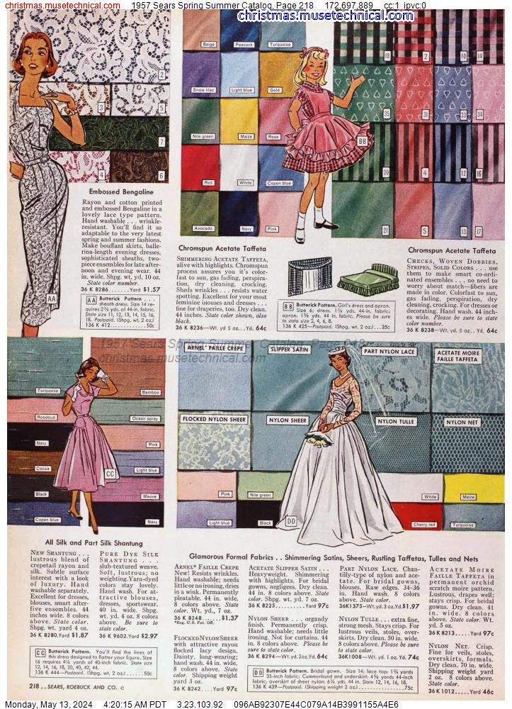1957 Sears Spring Summer Catalog, Page 218