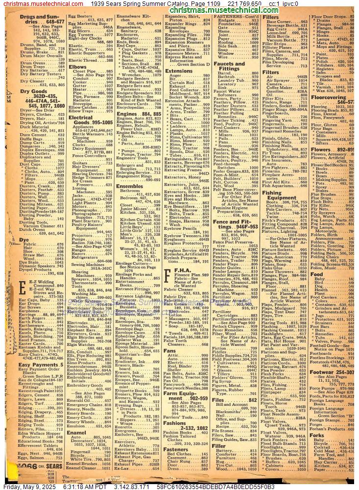 1939 Sears Spring Summer Catalog, Page 1109