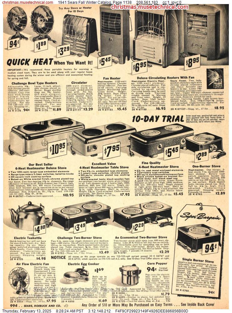 1941 Sears Fall Winter Catalog, Page 1138