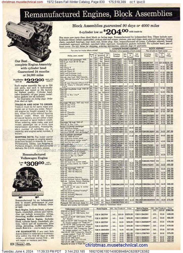1972 Sears Fall Winter Catalog, Page 830