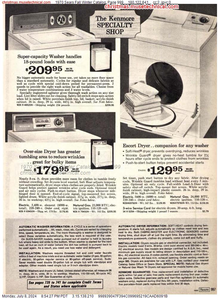 1970 Sears Fall Winter Catalog, Page 999