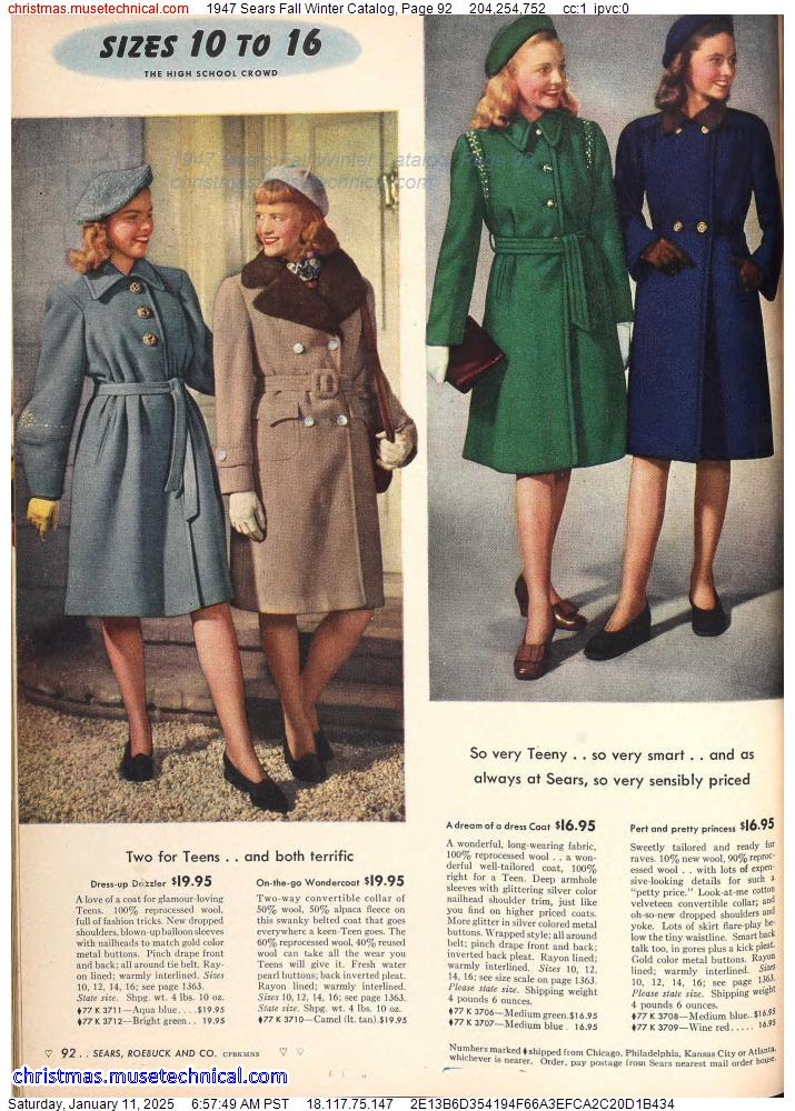 1947 Sears Fall Winter Catalog, Page 92