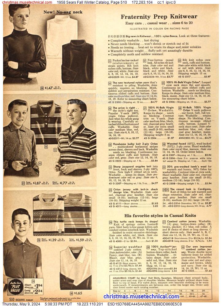 1958 Sears Fall Winter Catalog, Page 510