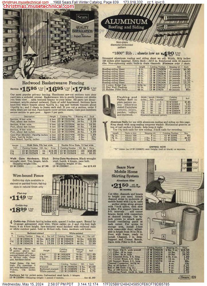 1968 Sears Fall Winter Catalog, Page 839