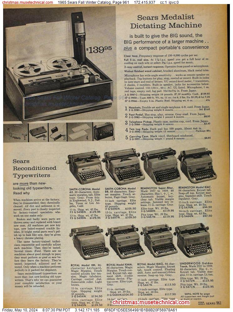 1965 Sears Fall Winter Catalog, Page 961