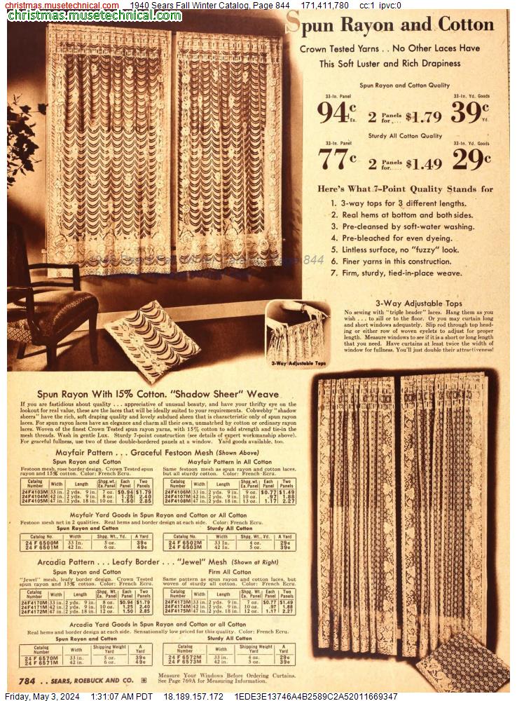1940 Sears Fall Winter Catalog, Page 844