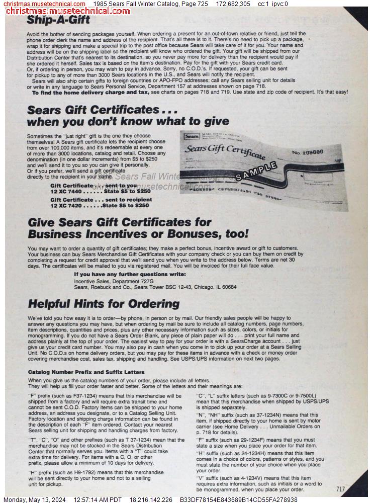 1985 Sears Fall Winter Catalog, Page 725