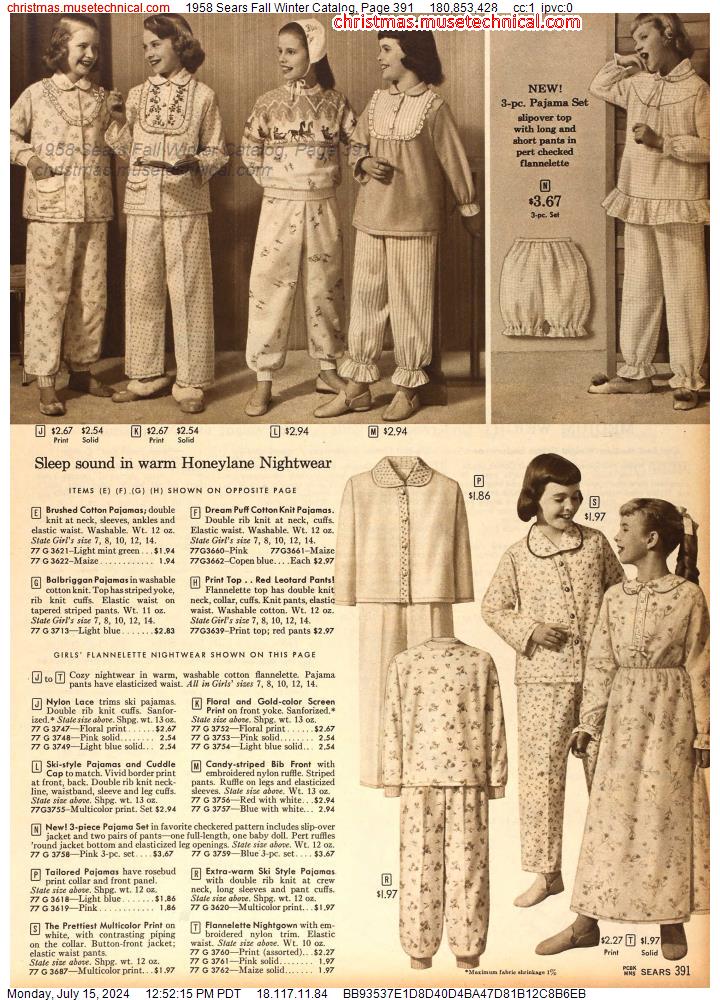 1958 Sears Fall Winter Catalog, Page 391
