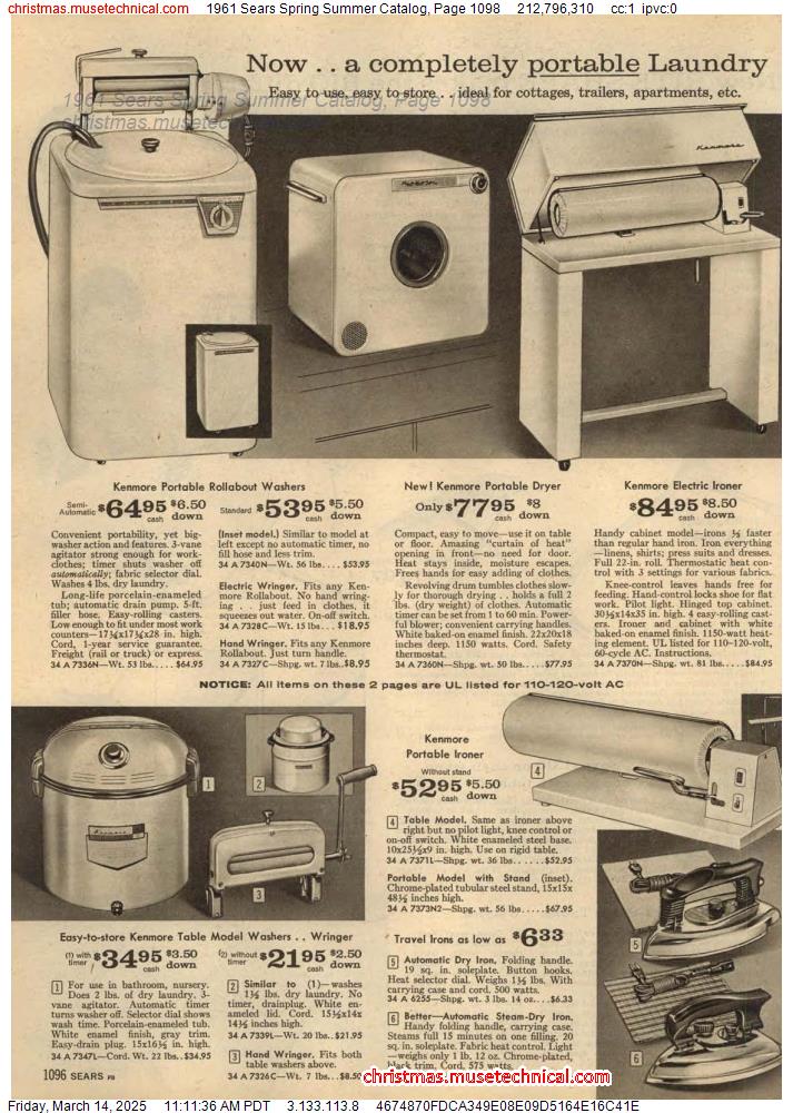 1961 Sears Spring Summer Catalog, Page 1098